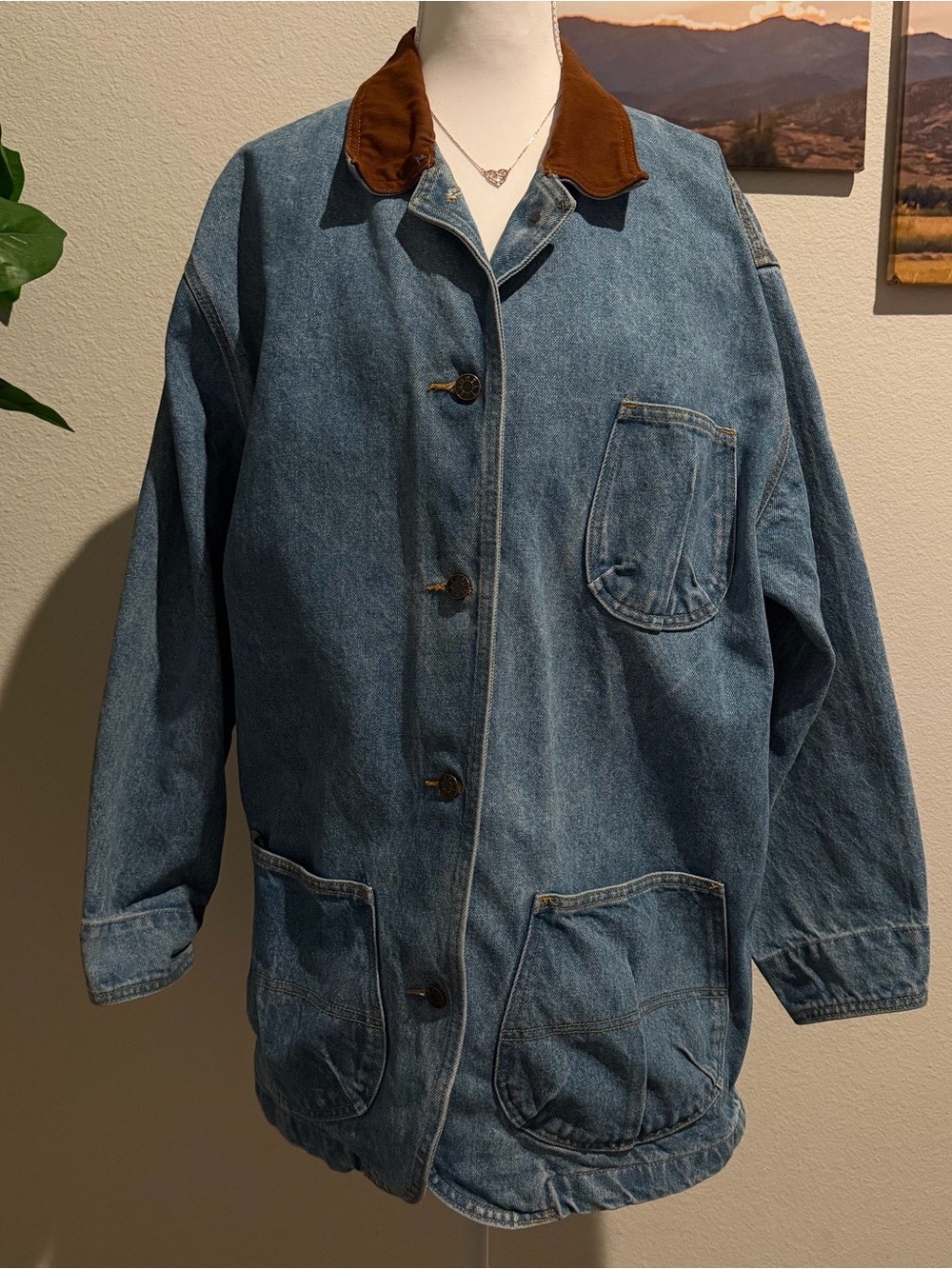 Vintage Sunbelt Blue Denim Jacket with Brown Corduroy Collar UNISEX